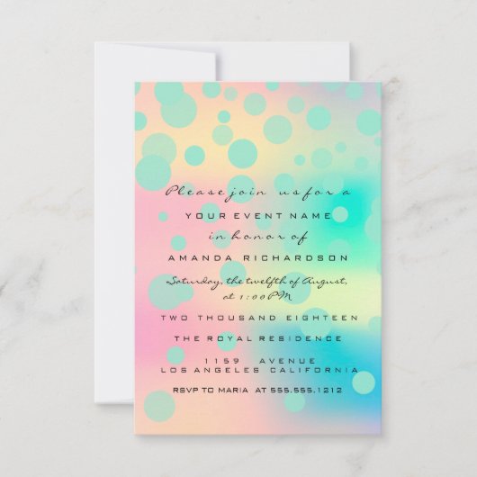 Ombre Holographic Bubble Bridal Sweet 16. Mint Einladung (Vorderseite)