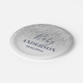 Ombre Imitate Glitzer Silver & Blue Boy Baby Dusch Pappteller (Schrägansicht)