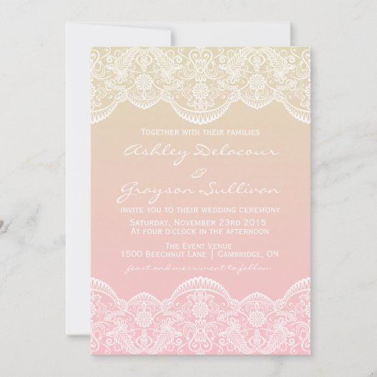 Ombre Lace Pattern Sunset Wedding Einladung (Vorderseite)