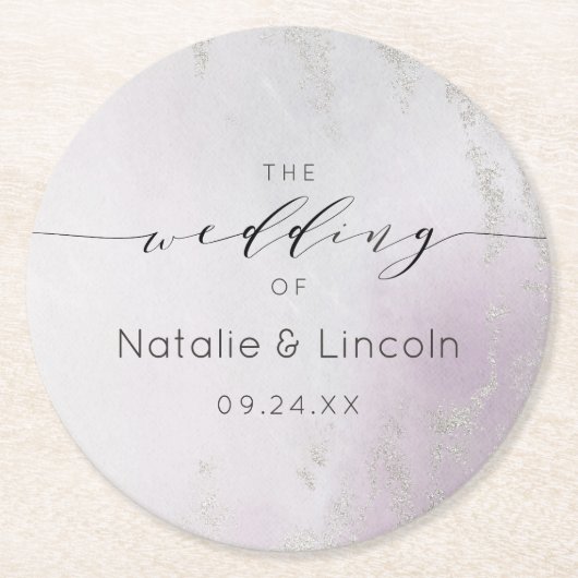 Ombre Lavender Lila Silberfolie Mattiert Runder Pappuntersetzer (Vorderseite)