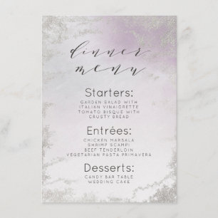 Ombre Lavender Lila Silver Foil Mattiert Abendesse Menükarte