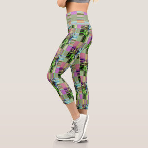 Ombre Lavender Sage Abstrakte Streifen Capri Leggings