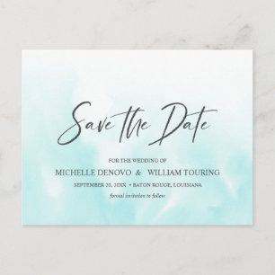 Ombre Light Blue Elegant Handgeschriebenes WEDD Ankündigungspostkarte