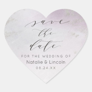 Ombre Light Lila Silver Foil Frost Save the Date Herz-Aufkleber