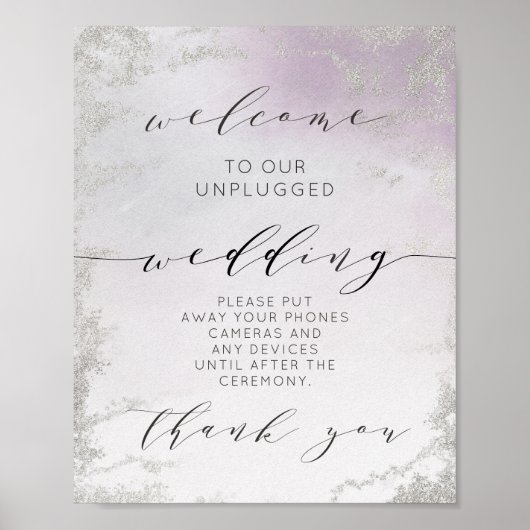 Ombre Light Lila Silver Foil Wedding Table Sign Poster (Vorne)