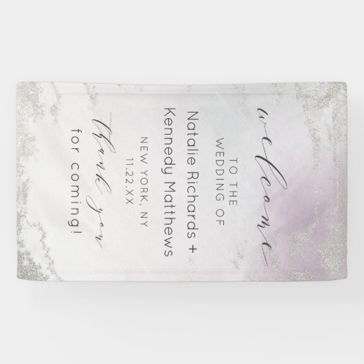 Ombre Light Lila Silver Foil Wedding Willkommen Banner (Horizontal)