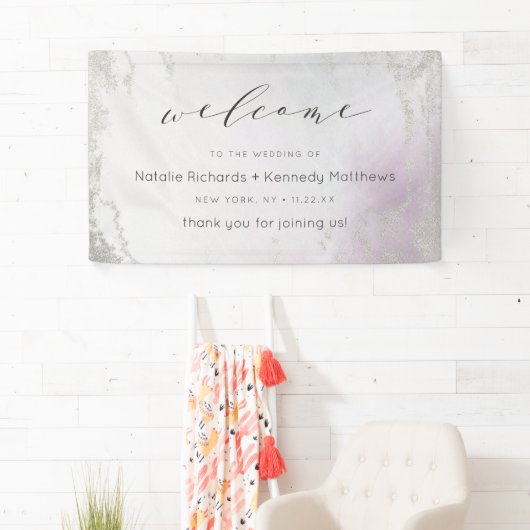 Ombre Light Lila Silver Foil Wedding Willkommen Banner (Insitu)