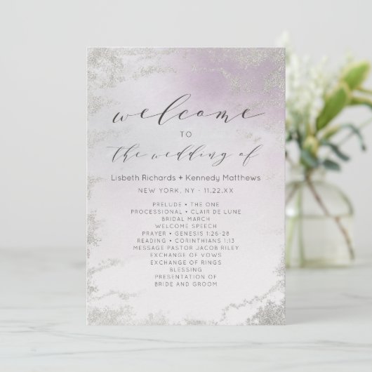 Ombre Light Lila Silver Foil Wedding Zeremonie Programm (Stehend Vorderseite)