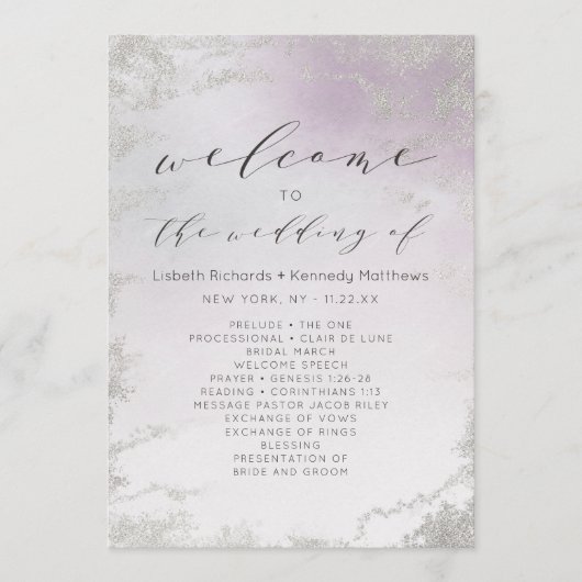Ombre Light Lila Silver Foil Wedding Zeremonie Programm (Vorderseite)
