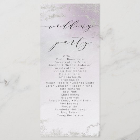 Ombre Light Lila Silver Foil Wedding Zeremonie Programm (Rückseite)
