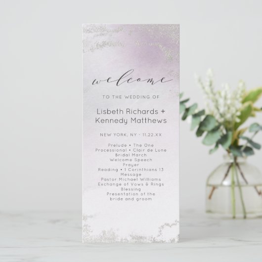 Ombre Light Lila Silver Foil Wedding Zeremonie Programm (Stehend Vorderseite)