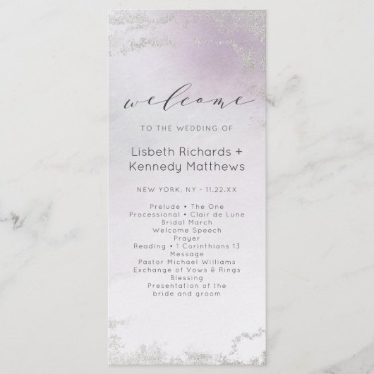Ombre Light Lila Silver Foil Wedding Zeremonie Programm (Vorderseite)