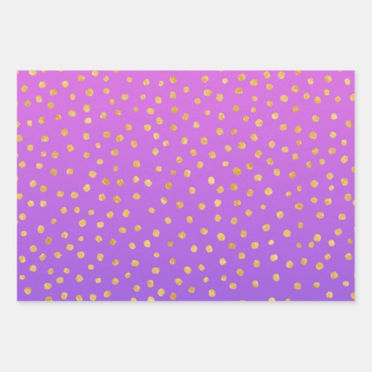 Ombre Lila Gold Confetti Dots Muster Geschenkpapier Set (Vorderseite)