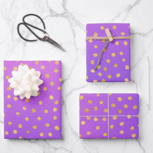 Ombre Lila Gold Confetti Dots Muster Geschenkpapier Set (Vorderseite)