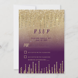 Ombre Lila Gold Glitter Tropfen Schrift RSVP  Einladung