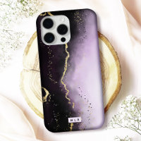 Ombre Lila & Gold Moody Agate Modern Monogram