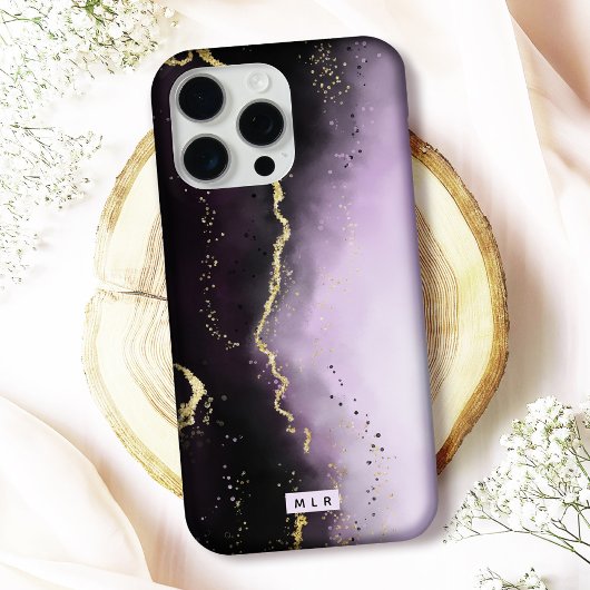 Ombre Lila & Gold Moody Agate Modern Monogram Case-Mate iPhone Hülle