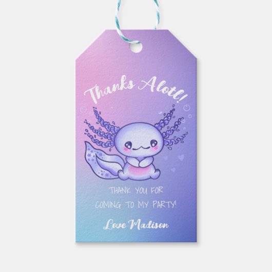 Ombre Lila Niedlich Axolotl Vielen Dank für Ihr In Geschenkanhänger (Vorderseite)