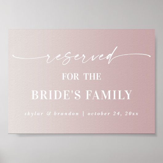 Ombre Mauve reservierte Braut Familienurkunde Poster (Vorne)