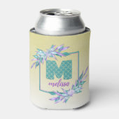 Ombre Mermaid Scales Monogram | Aquarellblume Dosenkühler (Kanne Vorderseite)