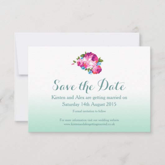 Ombre Mint Floral Speichern Sie die Datumskarten Save The Date (Vorderseite)