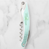 Ombre Mint Green Fading Stylish Monogram Glitzer Kellnermesser (Vorderseite)