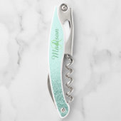 Ombre Mint Green Fading Stylish Monogram Glitzer Kellnermesser (Rückseite)
