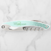 Ombre Mint Green Fading Stylish Monogram Glitzer Kellnermesser (Vorderseite)
