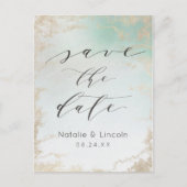 Ombre Mint Green Mattiert Gold Foil Save the Date Ankündigungspostkarte (Vorderseite)