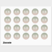 Ombre Mit Monogramm Leaf Green & Light Pink Weddin Runder Aufkleber (Blatt)