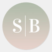 Ombre Mit Monogramm Leaf Green & Light Pink Weddin Runder Aufkleber (Vorderseite)