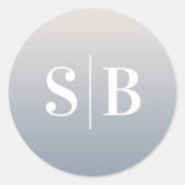 Ombre Mit Monogramm Off-White & Dusty Blue Wedding Runder Aufkleber (Vorderseite)