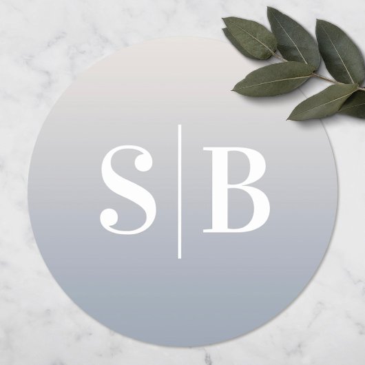 Ombre Mit Monogramm Off-White & Dusty Blue Wedding Runder Aufkleber