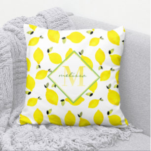 Ombre Monogram Bright Lemons Yellow Green Kissen
