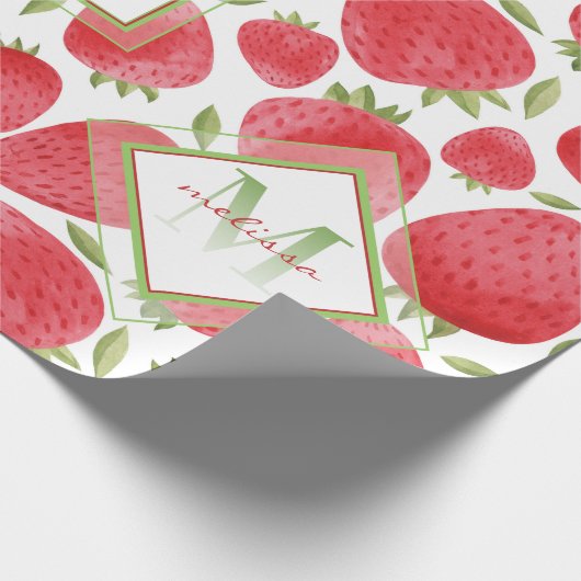 Ombre Monogram + Erdbeeren Rot & Grün + Rosa Geschenkpapier (Ecke)