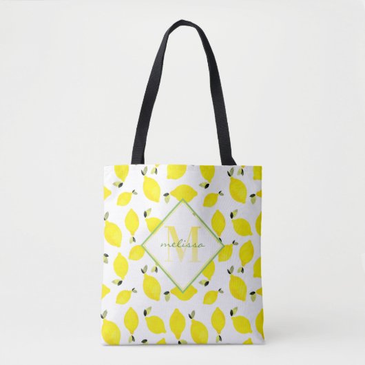Ombre #Monogram + #Lemons Gelb + Grün + Weiß Tasche (Vorderseite)