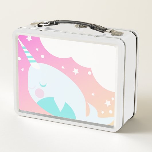 Ombre Narwhale farbenfrohe Magie Cartoon Design Metall Brotdose (Rückseite)