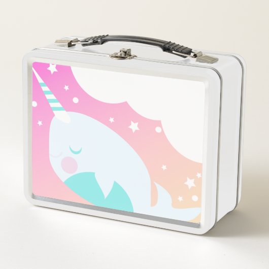 Ombre Narwhale farbenfrohe Magie Cartoon Design Metall Brotdose (Vorderseite)