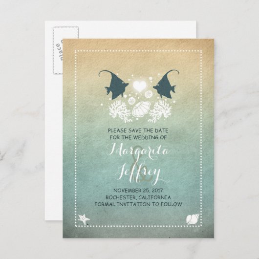 Ombre niedlicher Strand Save the Date Postkarten (Vorne/Hinten)