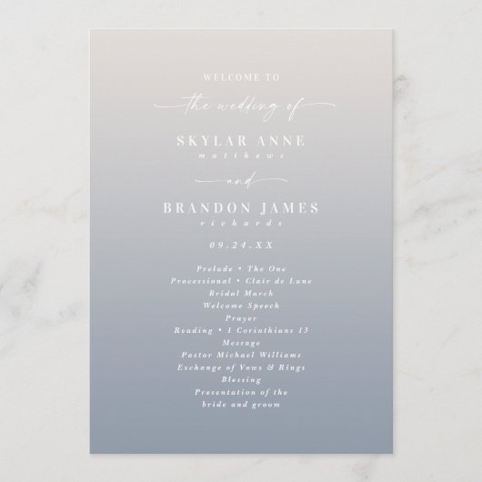 Ombre Off-White & Blue Wedding Zeremony Program Programm (Vorderseite)