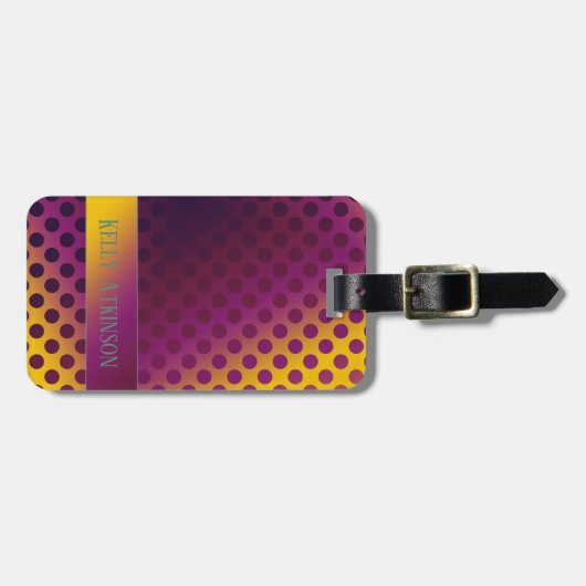 Ombre Passion Fruit Polka Dots mit Namen Gepäckanhänger (Vorderseite horizontal)