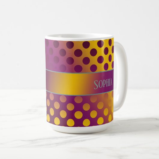 Ombre Passion Fruit Polka Dots Personalisiert Kaffeetasse (VorderseiteRechts)