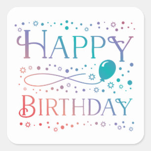 Ombre Pastel Confetti und Balloon Happy Birthday Quadratischer Aufkleber