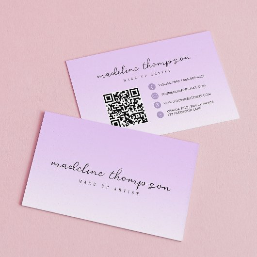 Ombre Pastel Lila Script Qr Code Business Card Visitenkarte