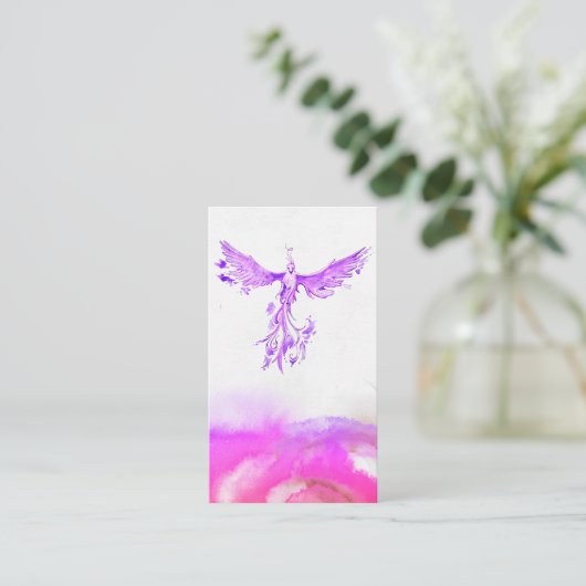 *~* Ombre Pfirsich Pink Violet Feathers Phoenix Visitenkarte (Stehend Vorderseite)