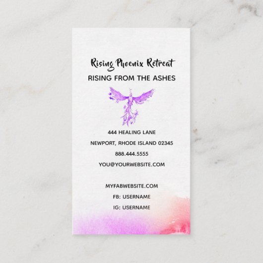 *~* Ombre Pfirsich Pink Violet Feathers Phoenix Visitenkarte (Rückseite)