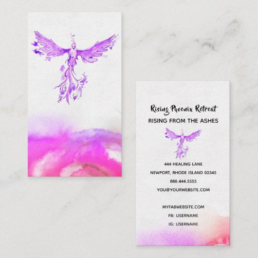 *~* Ombre Pfirsich Pink Violet Feathers Phoenix Visitenkarte (Vorne/Hinten)