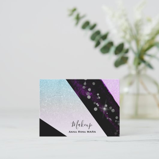 *~* Ombre Pink Aquamariner Glitzer Geometric Girly Visitenkarte (Stehend Vorderseite)