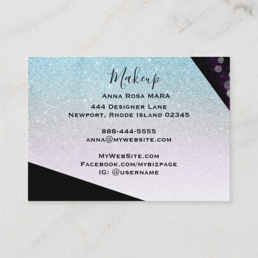 *~* Ombre Pink Aquamariner Glitzer Geometric Girly Visitenkarte (Rückseite)