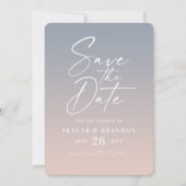 Ombre Pink & Blue mit Script Foto Wedding Save The Date (Vorderseite)